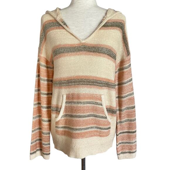 Hem & Thread Sweaters - HEM & THREAD Pastel Bohemian Knit Hoodie Size Small Coastal Boho Indie Vacation
